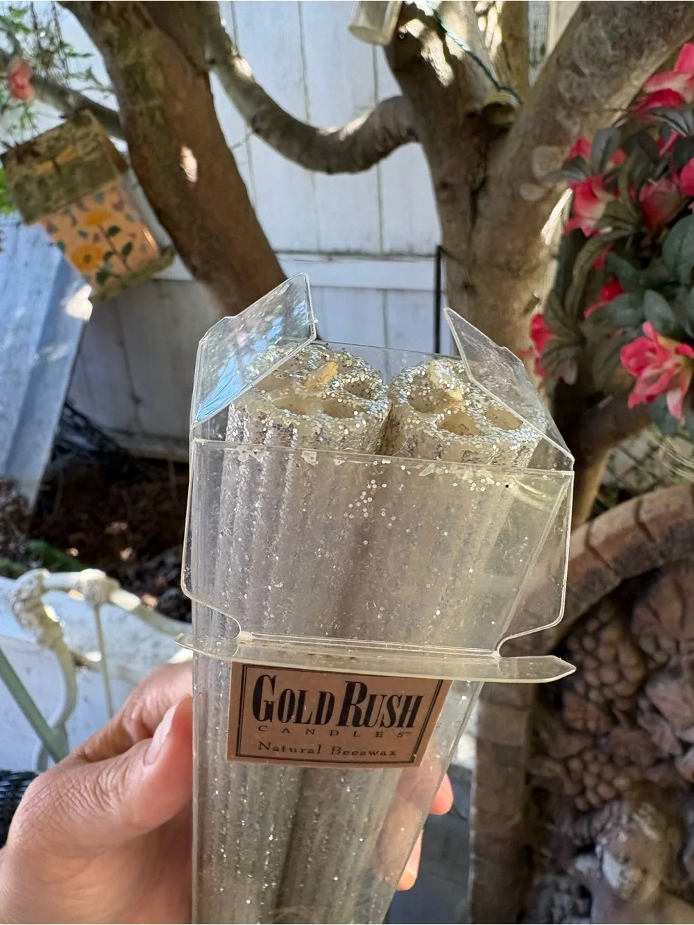 Gold Rush Silver Glitter Beeswax Taper Candles - Pack